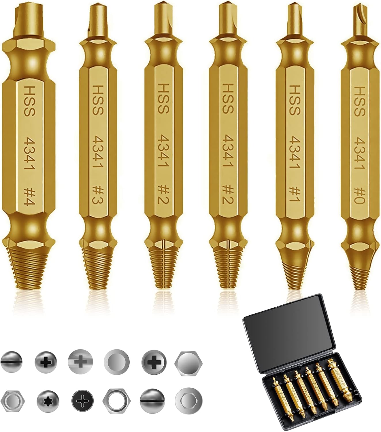 Universal Screw Extractor Set with Dual-Ended Bits