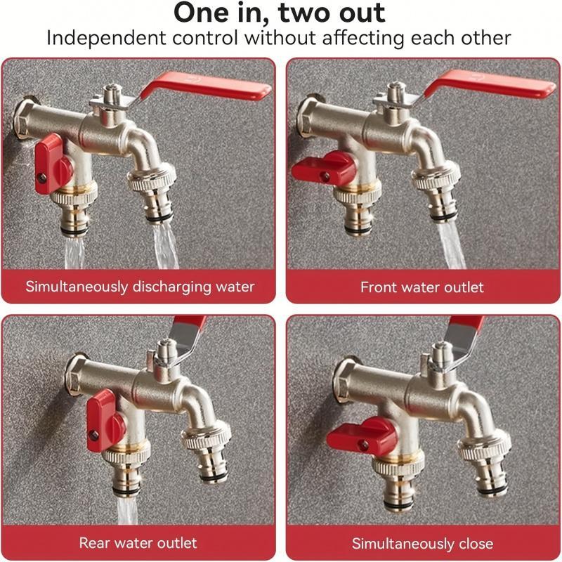 Dual-Outlet Stainless Garden Faucet – Rustproof 2-Way Tap with Quick Connect & Independent Valves