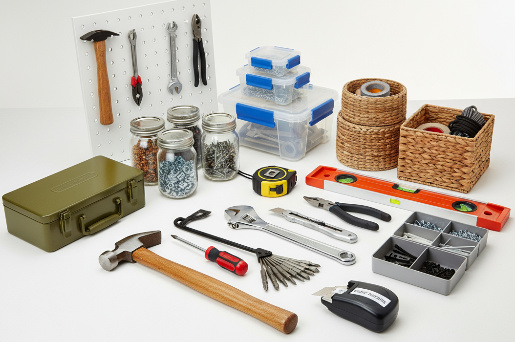 Generate some commonly used household tools and simple storage items, with richer content