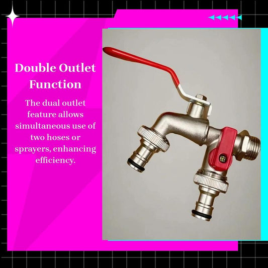 Dual-Outlet Stainless Garden Faucet – Rustproof 2-Way Tap with Quick Connect & Independent Valves